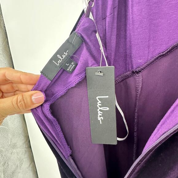 Lulus You Look Stunning Dark Purple Velvet Ruffled Maxi Dress Size L Formal NEW - Picture 10 of 15